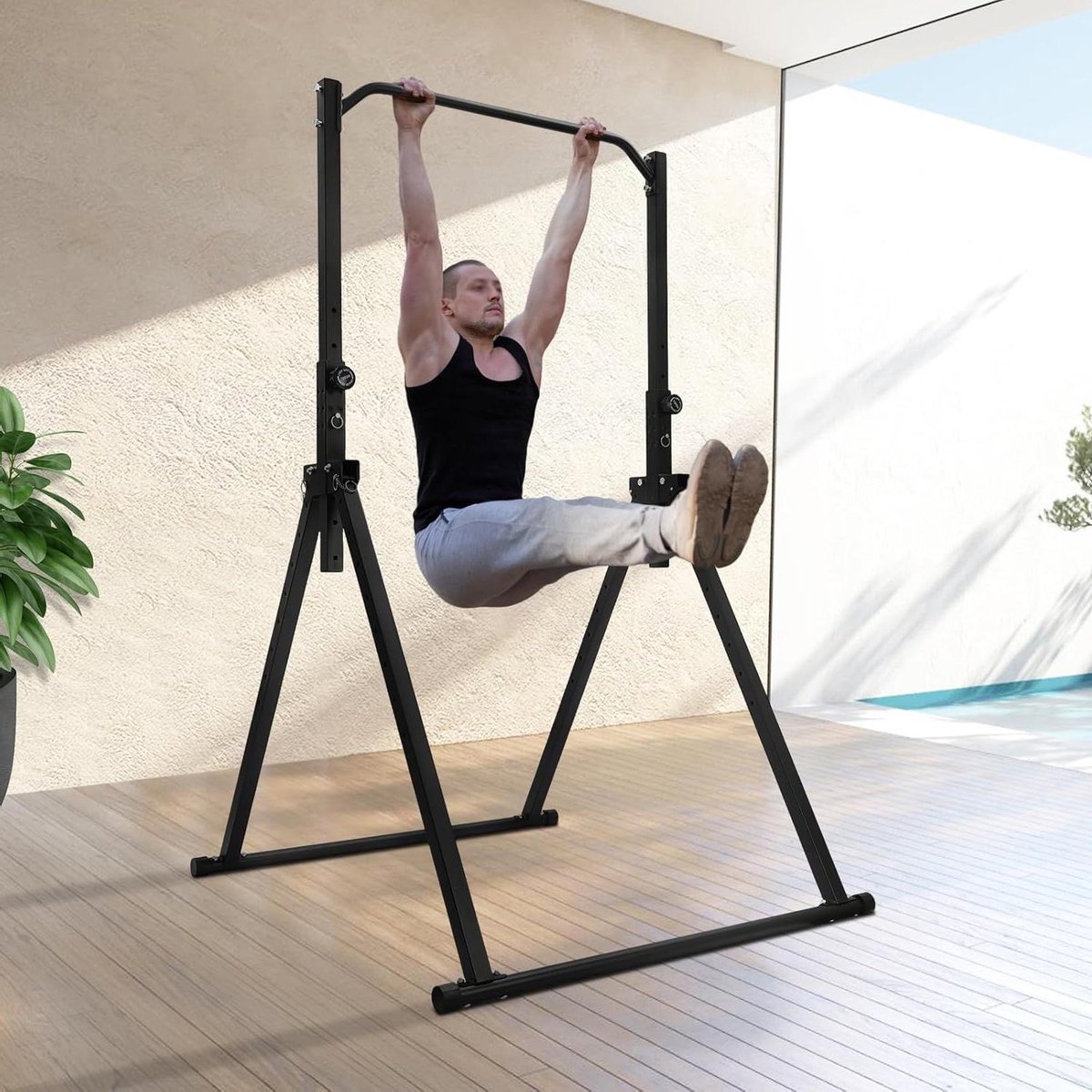 Optrekstang Krachttoren - Fitness Station - Krachtig Bovenlichaam - Verstelbare Hoogte - Tot 200 kg - Zwart