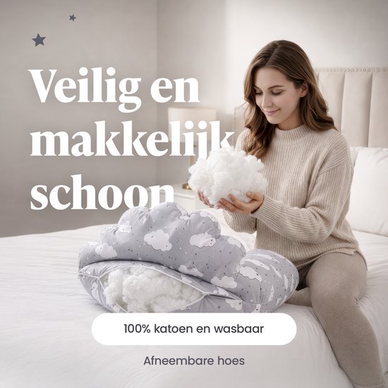 Evite Voedingskussen - Zwangerschapskussen - Met Afneembare Hoes - 3 in 1 - Cloud Grey van Evite — afbeelding 4