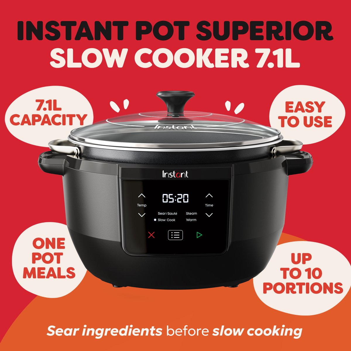 Instant Pot Superior Slow Cooker 7,2L 800W Zwart - afbeelding 2