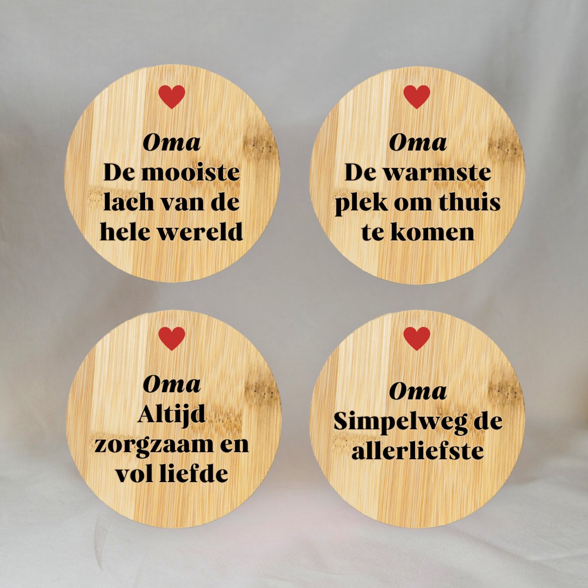 Oma Cadeau – Houten Onderzetters Set van 4 – Cadeautje voor Oma – Oma Cadeau Verjaardag – Moederdag Cadeau Oma – Oma Cadeautjes
