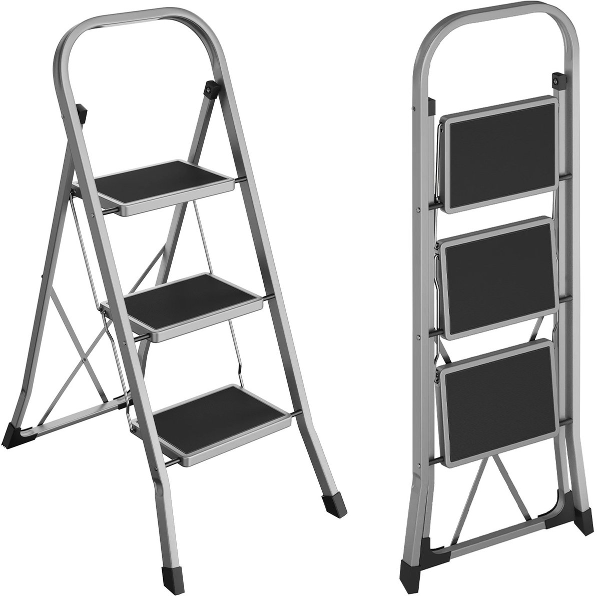 M-Goods - Keukentrap 3 Treden - Opstapje Opvouwbaar - Huishoudtrap - Antislip - 150 kg Belastbaar