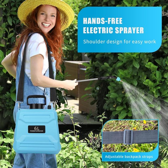 KZQ Elektrische Tuinspuit 7 6 Liter Met Accu - 3 Vernevelingskoppen Usb Oplaadbaar Handvat Uitschuifbare Lanskop En Verstelbare Draagriem - Voor Gazon Tuin En Erf - Blauw van KZQ — afbeelding 2