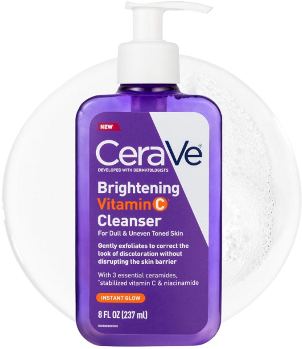 CeraVe Brightening Vitamin C Facial Cleanser 237ml – Gezichtsreiniger met Vitamine C, Niacinamide & Ceramiden – Hydraterende Face Wash voor Doffe en Ongelijke Huid – Parfumvrij