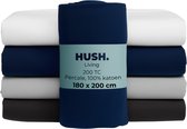 HUSH Living - Hoeslaken Percale - 100% Katoen - 200TC - Extra Fris en Koel - Sterk en Slijtvast - Elastiek Rondom - 180x200+30cm - Navy