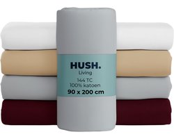 HUSH Living Hoeslaken 100% katoen, 144TC, soepel en ademend - elastiek rondom - 90x200+30cm - lichtgrijs