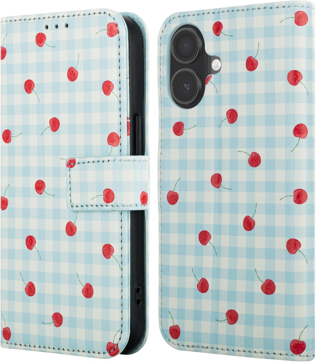 imoshion Hoesje - Geschikt voor Apple iPhone 16 - Design Bookcase smartphone - Cherry Check
