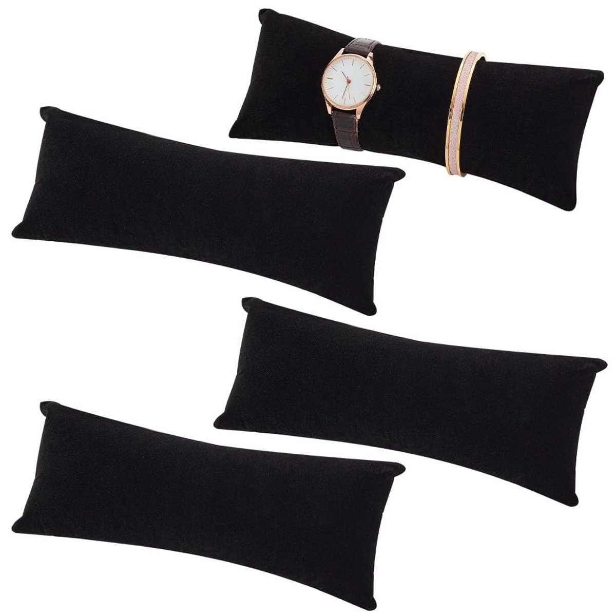 Solidchoice - Dailygoody - Fluwelen Horloge Display Kussen - Sieraden Opbergkussen - 4 Stuks - Zwart - Armband Display - Perfect voor Thuisgebruik - Voor Volwassenen