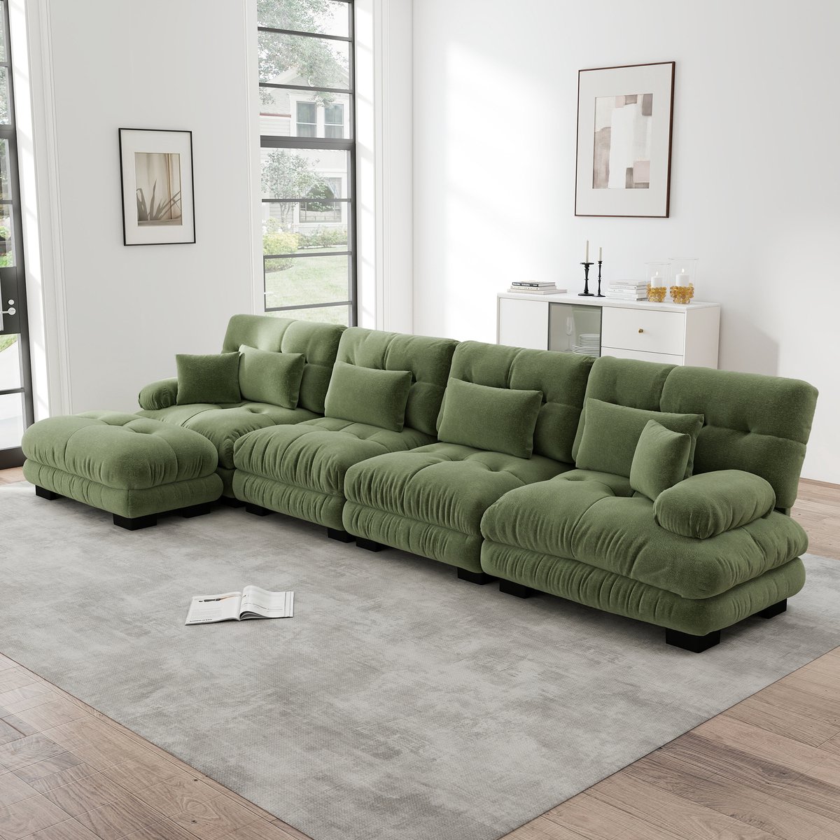 Wishdor - Modulaire Hoekbank - Verplaatsbare Ottoman - Wolkachtige Zitting - Vintage Stijl