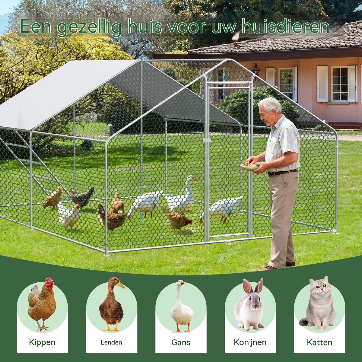 Kippenren - kippenhok metaal - Kippenverblijf - Verzinkt Metaal - Waterdicht Dak - Veiligheidsslot - Tuin - 300x400x200cm - Inloopren - Zilver thumbnail 5