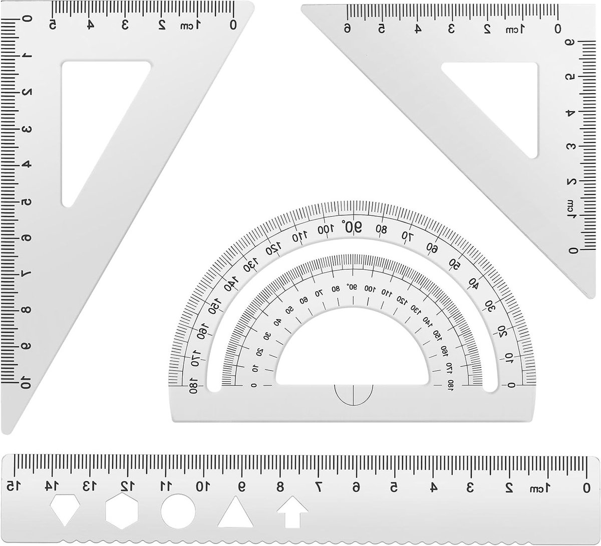 VVGoods - Aluminium liniaal set met gradenboog en driehoek - Wiskunde geometrie gereedschap - Schaal liniaal set voor scholieren, leraren, ingenieurs