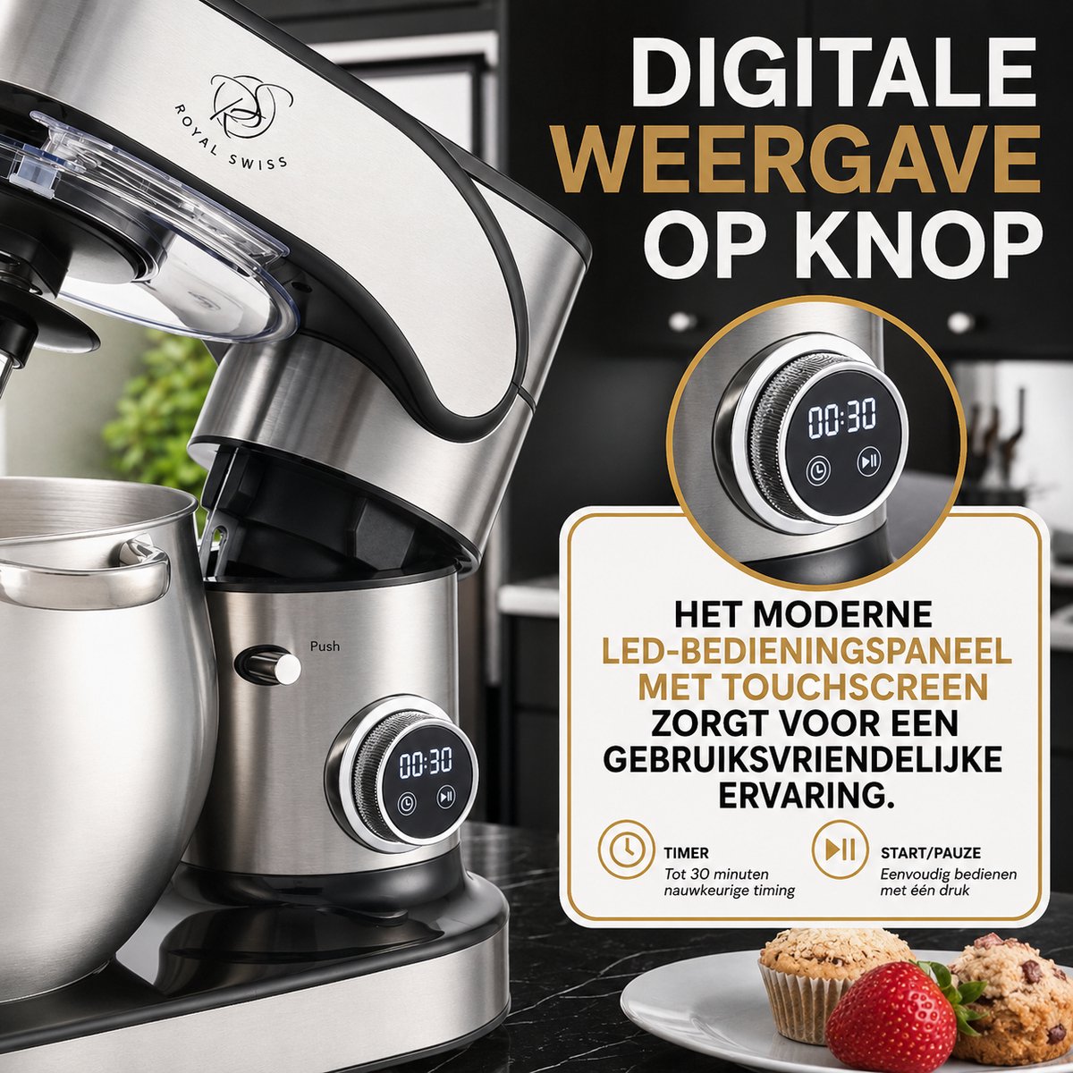 Royal Swiss SC-603E - 12L Keukenmachine 2000W Planetaire Mixer thumbnail 4