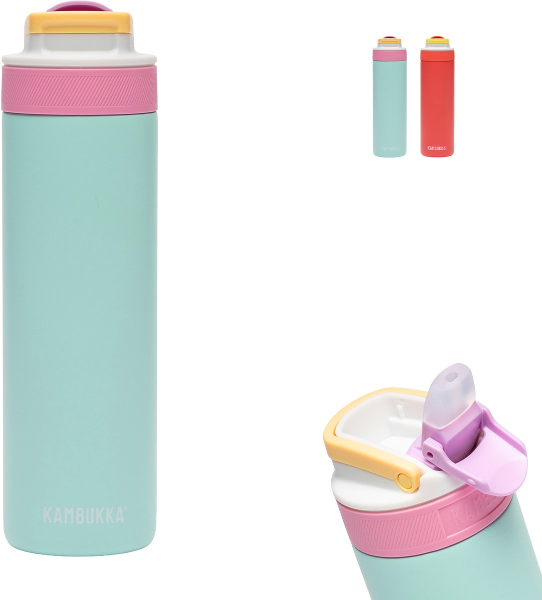 Kambukka Lagoon geïsoleerde waterfles 600 ml - Ice Pop met geïntegreerd rietje - Jelly mint Turquoise