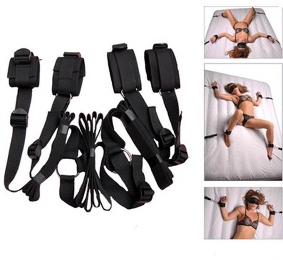 Zeloria Bondage Restraint Set – Verstelbare Hand- en Enkelboeien Voor Bed – BDSM Starter Set – Zwart