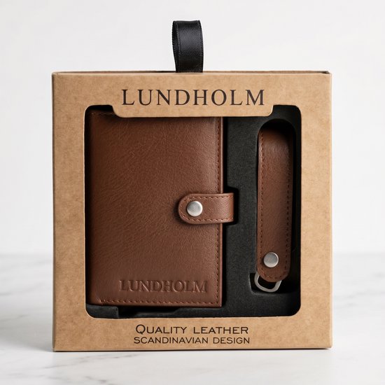 Lundholm Örebro Heren Cadeauset Bruin – Echt Leren Pasjeshouder met RFID Anti Skim Bescherming – Leren Sleutelhouder – Portemonnee Heren met Pasjeshouder, Briefgeld & Muntgeld – Vaderdag Cadeau voor Hem – Scandinavisch Design