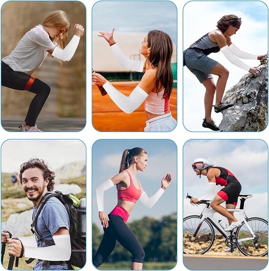 4 stuks - 2 Zwart en 2 Wit , UV-Beschermende Compressie Armhoezen Armmouwen Verkoelende Arm Sleeves voor Sport Voor Mannen en Vrouwen Ideaal voor Fitness, Voetbal en Golf — afbeelding 4