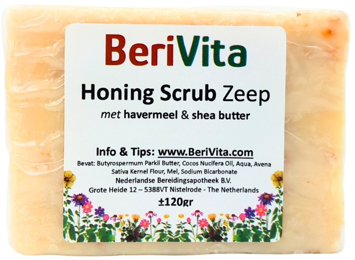 Honing Scrubzeep 120gr met Haver - Natuurlijke Scrub Zeeptablet met Shea Butter, Honing en Havermout