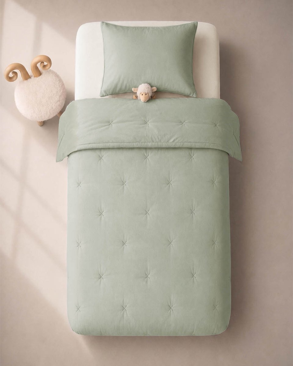 HOOMstyle Wasbaar dekbed zonder overtrek - Kids - 120x150cm - met 1 kussensloop - Aloë Vera Groen