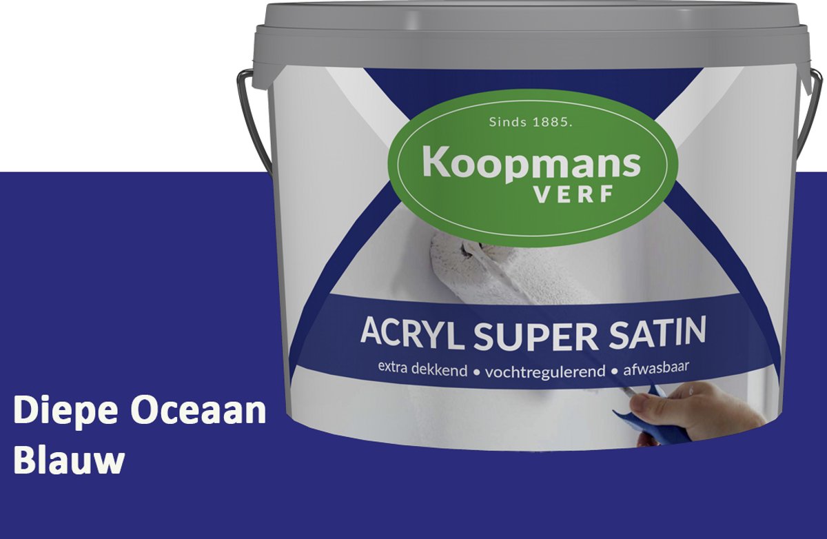 Koopmans Acryl Super Satin Zijdeglans Muurverf – Reinigbare Binnen- en Buitenverf voor Muren & Plafonds – Edelsteen Blauw – 1 l