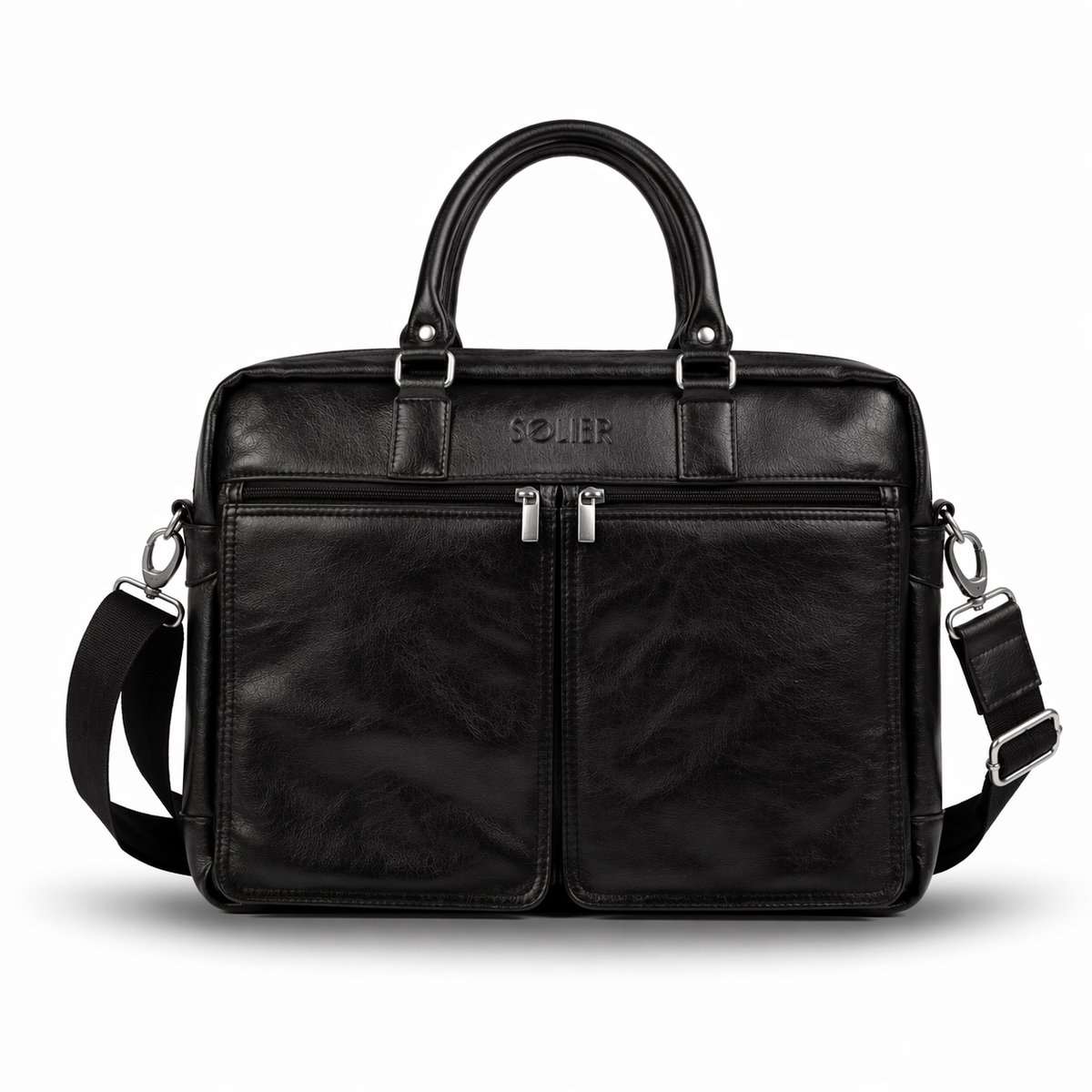 Solier SL01 DUNDEE Leren Heren Laptoptas 17 inch – Schoudertas en Aktetas van Echt Leer – Zwart