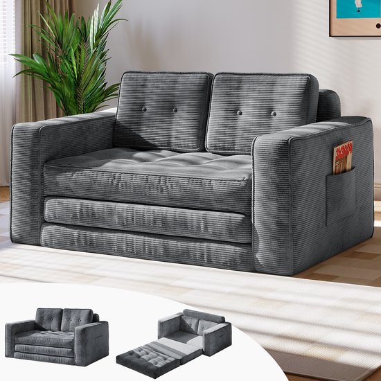 Fauteuil-lit - Canapé-lit - Lit d'appoint pliant 2-en-1 - Canapé-lit - Fauteuil-lit - Lit pliant - 2 personnes - Très confortable - 143x227x62 cm - Jusqu'à 150 kg de capacité de charge - Gris