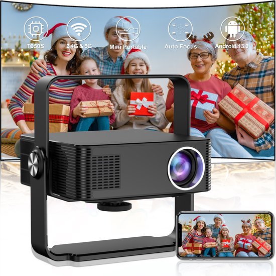 XNANO HM102 Mini Beamer 1080P Android 13, 300 ANSI Lumen, 4K Decodering, 2GB RAM, 16GB, HDMI, USB, Draagbaar