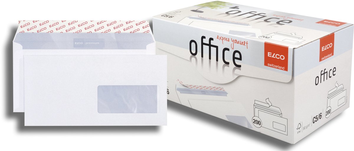ELCO Office C5/6 envelop - venster rechts zelfklevend - 80gr 200 stuks - EO-74533-12