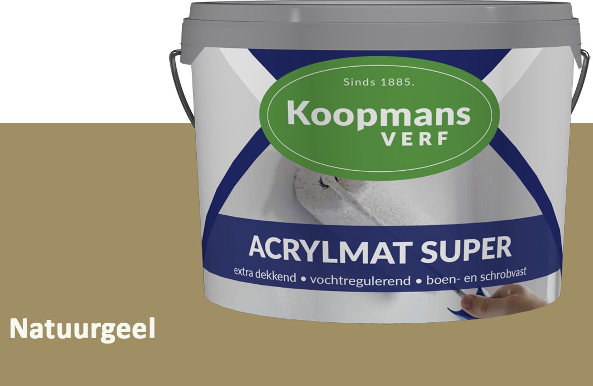 Koopmans Acrylmat Super Matte Muurverf – Professionele Binnenmuurverf en Buitenmuurverf – Reukarm en Afwasbaar – Natuurgeel – 10 liter