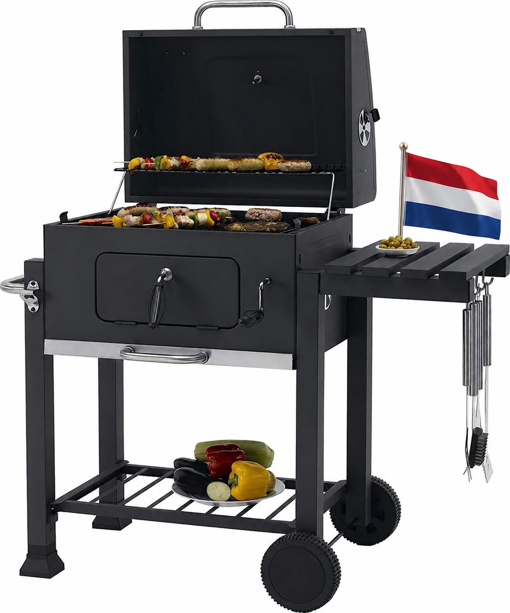 Bol.com EVIQ - BBQ houtskool XL- Smoker Barbecue Valencia - Barbeque Verstelbaar kolenrooster - Barbecues Zwart aanbieding