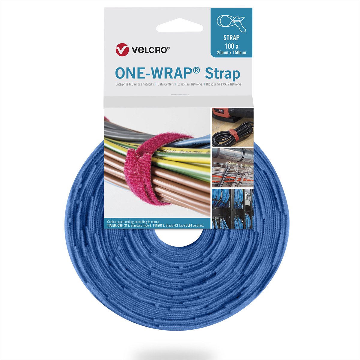 VELCRO® One Wrap® Bindband 20 mm x 150 mm, 100 stuks, blauw