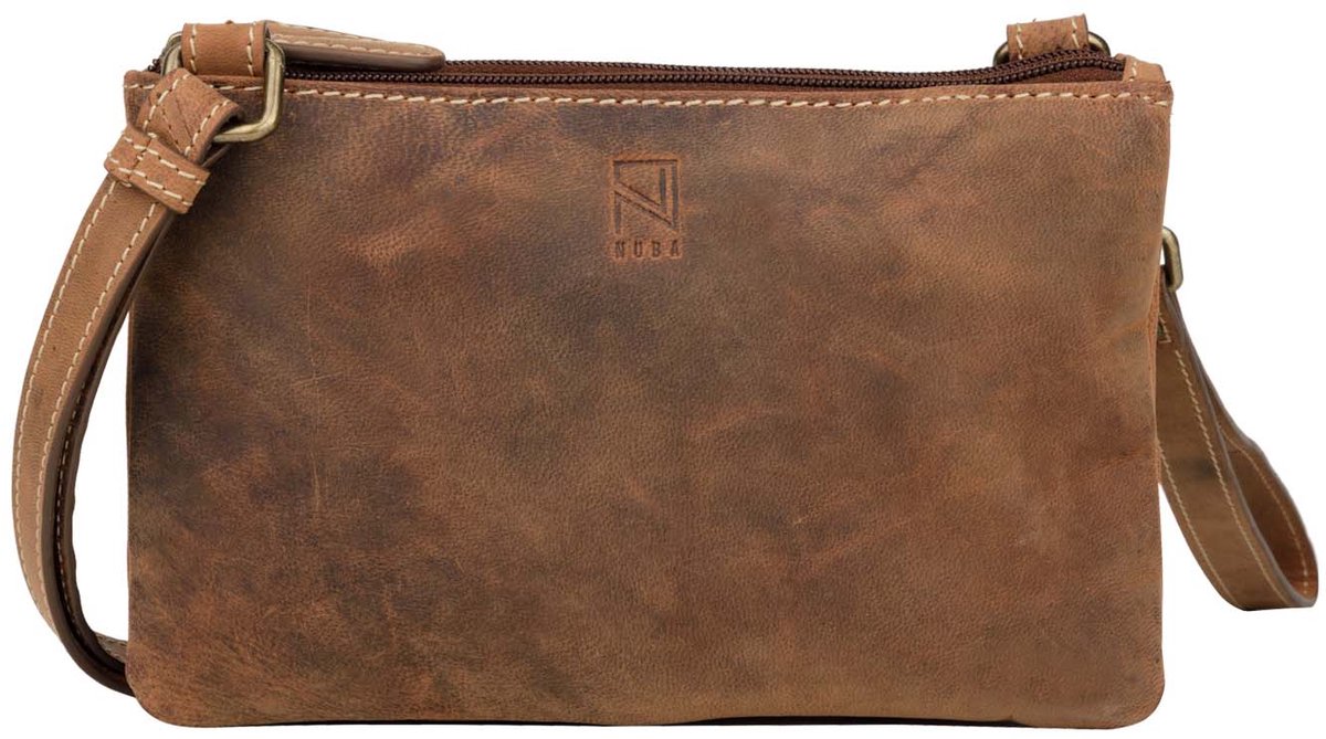 NUBA Klein Schoudertasje Leren Telefoontas Hunter - crossbodytas 100% Leer - Nature 3341 - Buffelleer - Bruin Cognac