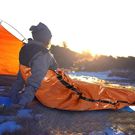 Nood Slaapzak - Thermo deken - Outdoor avontuur - Waterdicht en warmte - 1-persoons - Oranje — afbeelding 5
