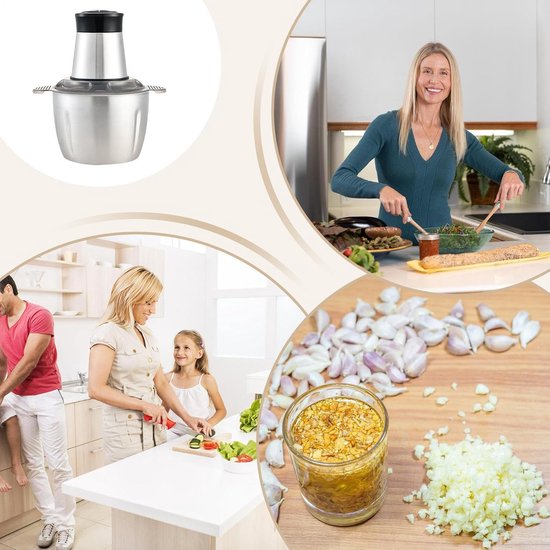 Keukenmachine - Voedselhakker Groentehakker - Maaltijden Voorbereiden - Dubbellaags 4-Mesjes - 2L Capaciteit - Zilver — afbeelding 4