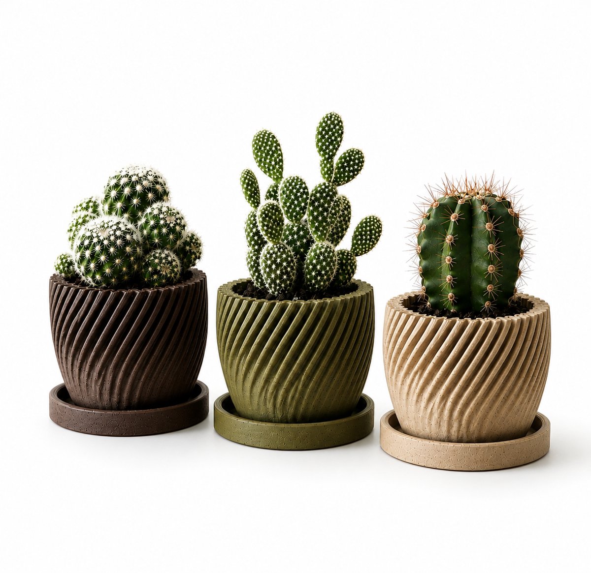 Geribbelde Bloempot met Drainagegaten en Onderzetter - Moderne 3D Geprinte Plantenpot voor Binnen