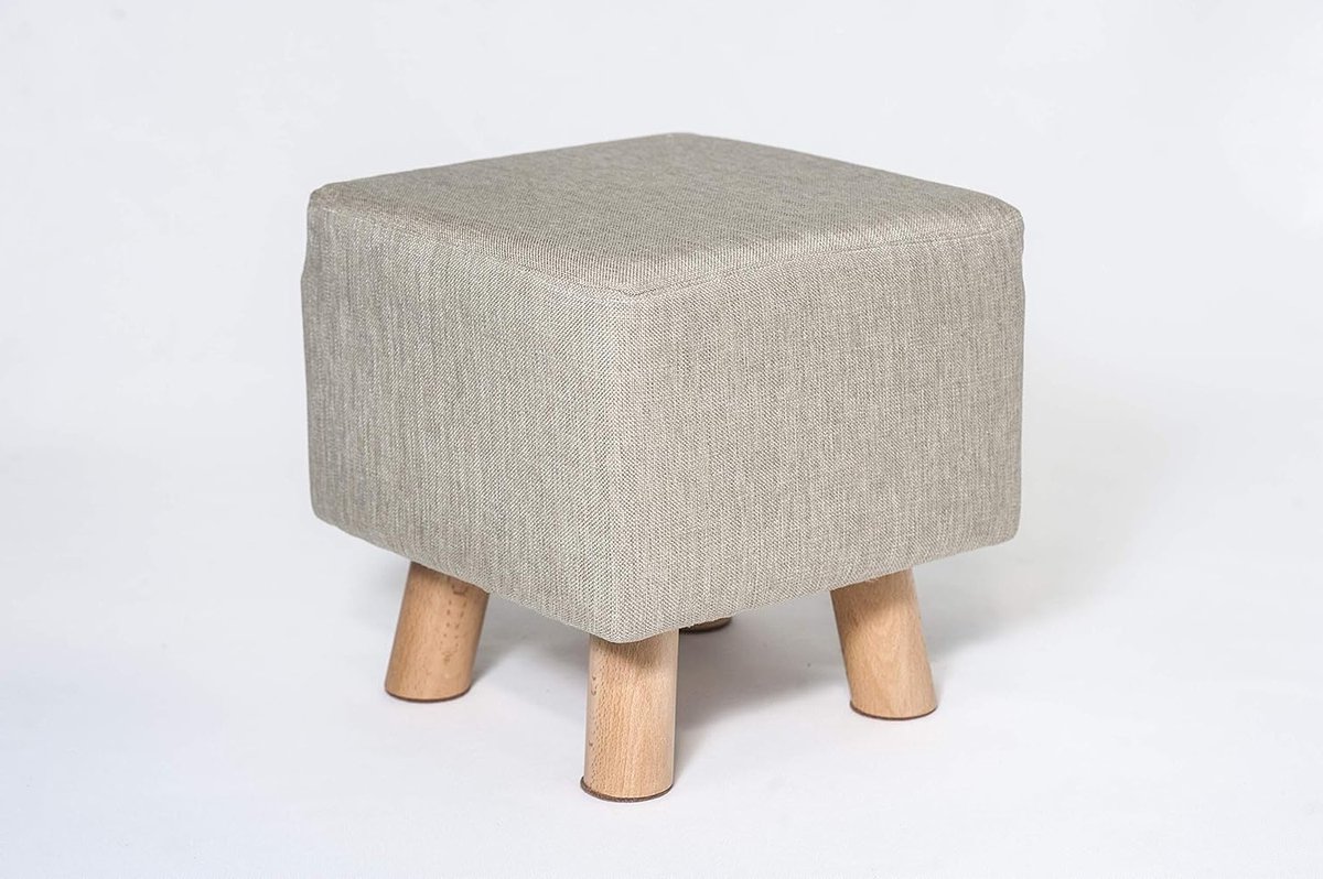 Lage vierkante poef - Gestoffeerde voetenbank met afneembare en wasbare linnen stof - Perfect voor woonkamer of kantoor - Stevige voeten van massief beukenhout - Comfortabel en stijlvol meubelstuk