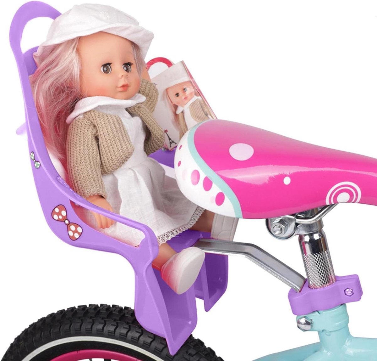 Poppenfietszadel - Poppenzitje - Fantasierijk Spel - Inclusief Decoratie Stickers - 32x24x12 cm - Paars