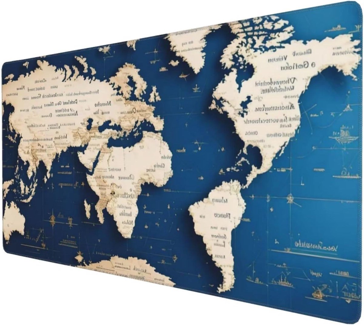 XXL Muismat - Bureauonderlegger - Gaming Kantoor - Antislip Rubber - 120x40 cm - Blauw Wereldkaart