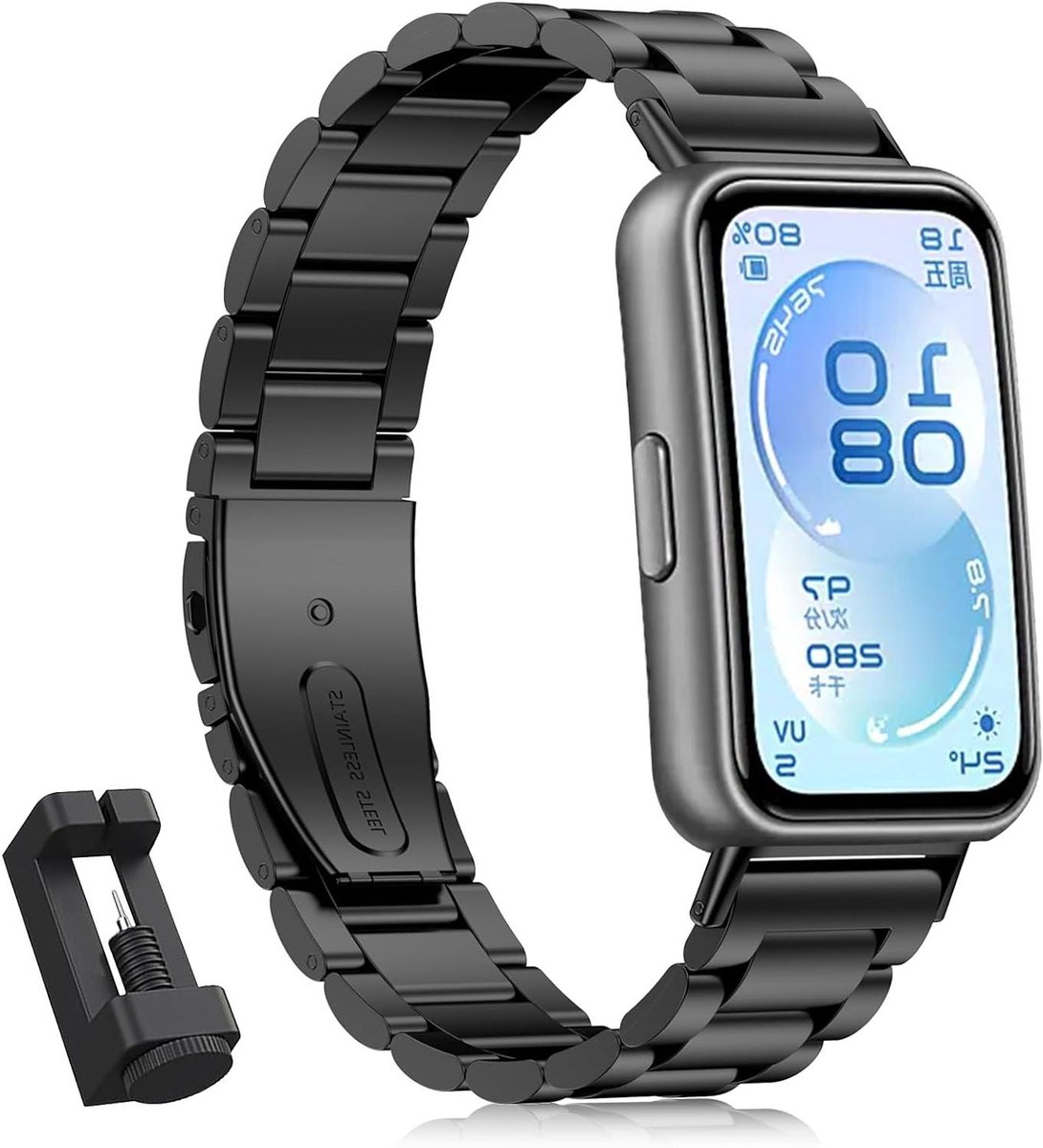 Reservearmband Smartwatch - Metalen band - Dagelijks gebruik - Verstelbare gesp - One size - Zwart