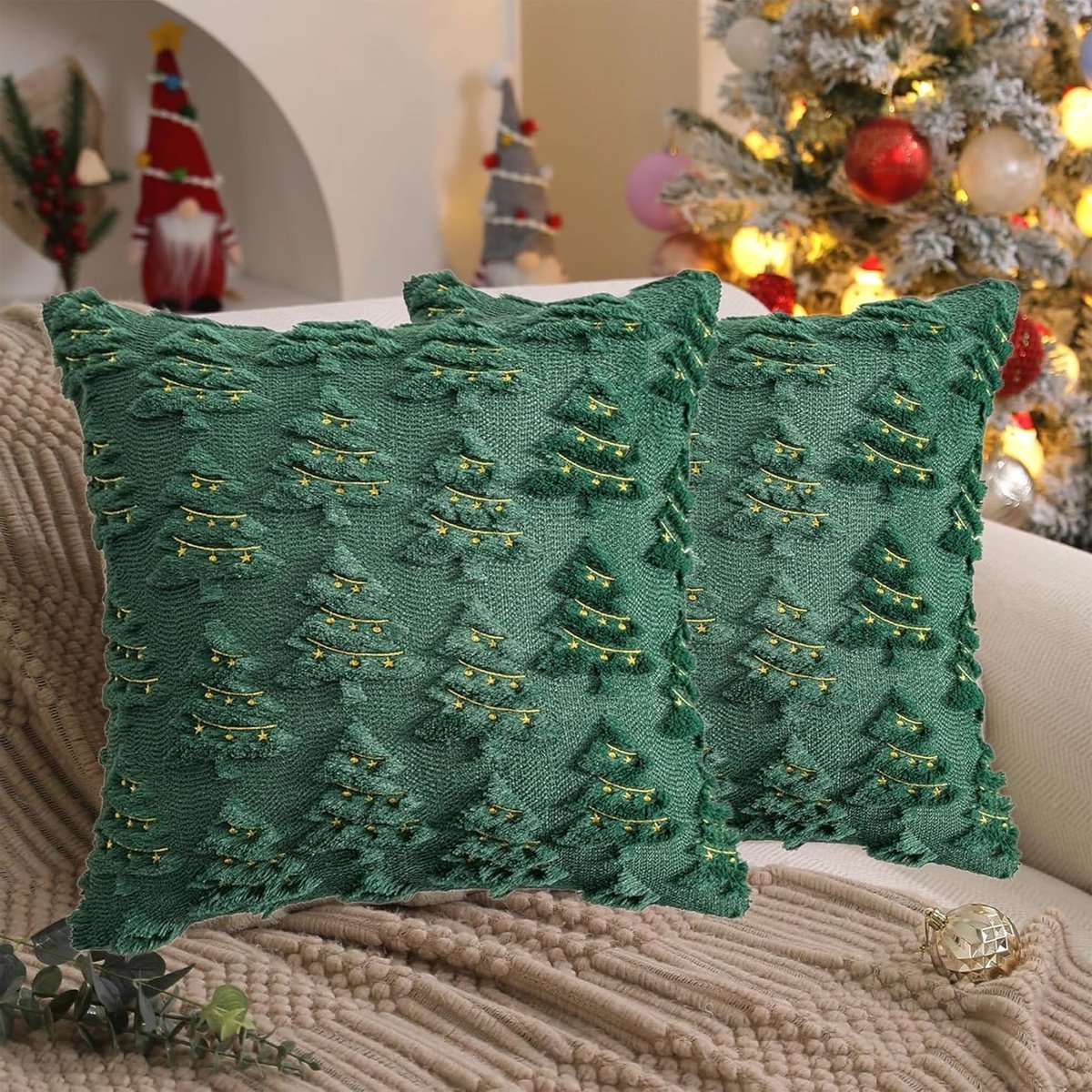 Kerst kussenslopen set van 2, fluweel, 45 x 45 cm, luxe kerstdecoratie, pluche kussenslopen voor winterse sfeer in woonkamer en slaapkamer