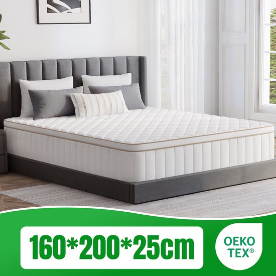 Matras 160x200 - matras 25cm dik - 7 zones - pocketvering matras - Orthopedisch - OEKO-TEX Gecertificeerd - 9 Lagen Hoogwaardige Materialen - Anti-Allergische - Tweepersoonsmatrassen - medium - Voor Kinderen en Volwassenen