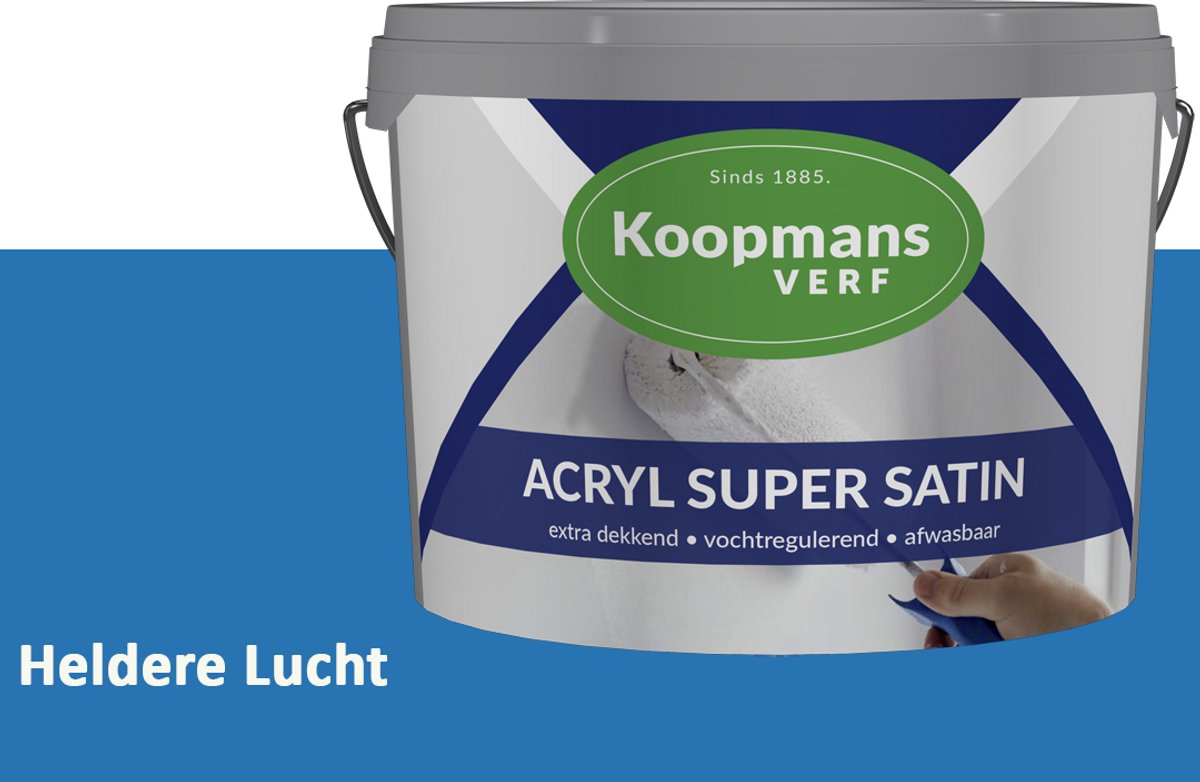 Koopmans Acryl Super Satin Zijdeglans Muurverf – Reinigbare Binnen- en Buitenverf voor Muren & Plafonds – Heldere Lucht – 2,5 l