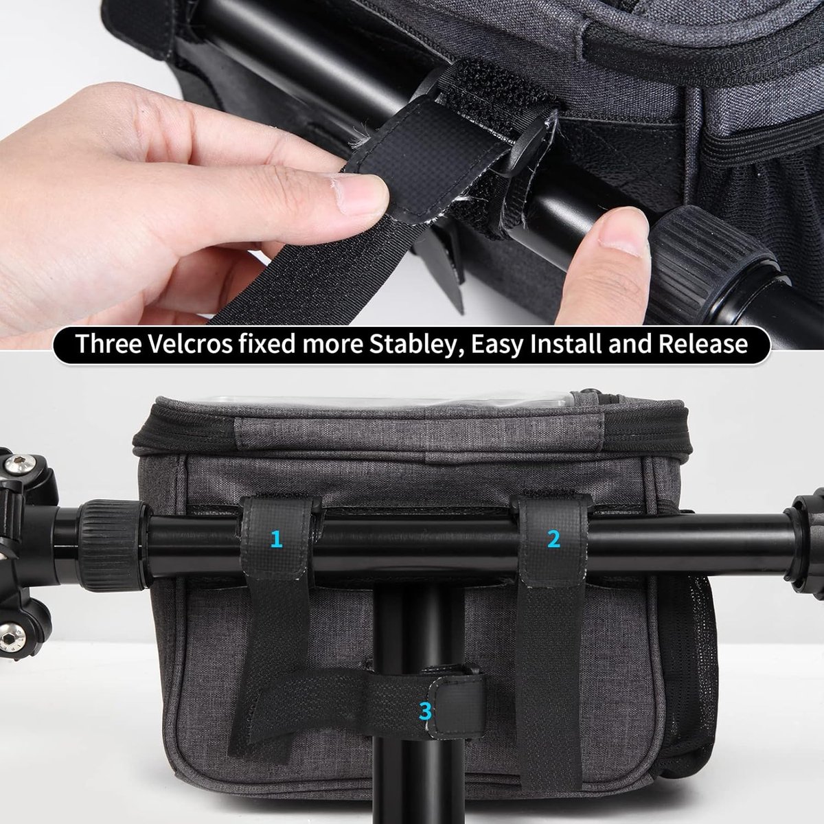 Fiets Stuur Tas - Fiets Voorzak Met Schouderriem - Waterdicht Transparant Vak Voor Telefoon - Grote Opbergruimte Voor Dagelijkse Rit - 6.5 Inch Duurzaam Nylon Materiaal - 1 Stuk Inclusief Verstelbare Riem - Geschikt Voor E-Bike Scooter En Stadfiets – foto 3
