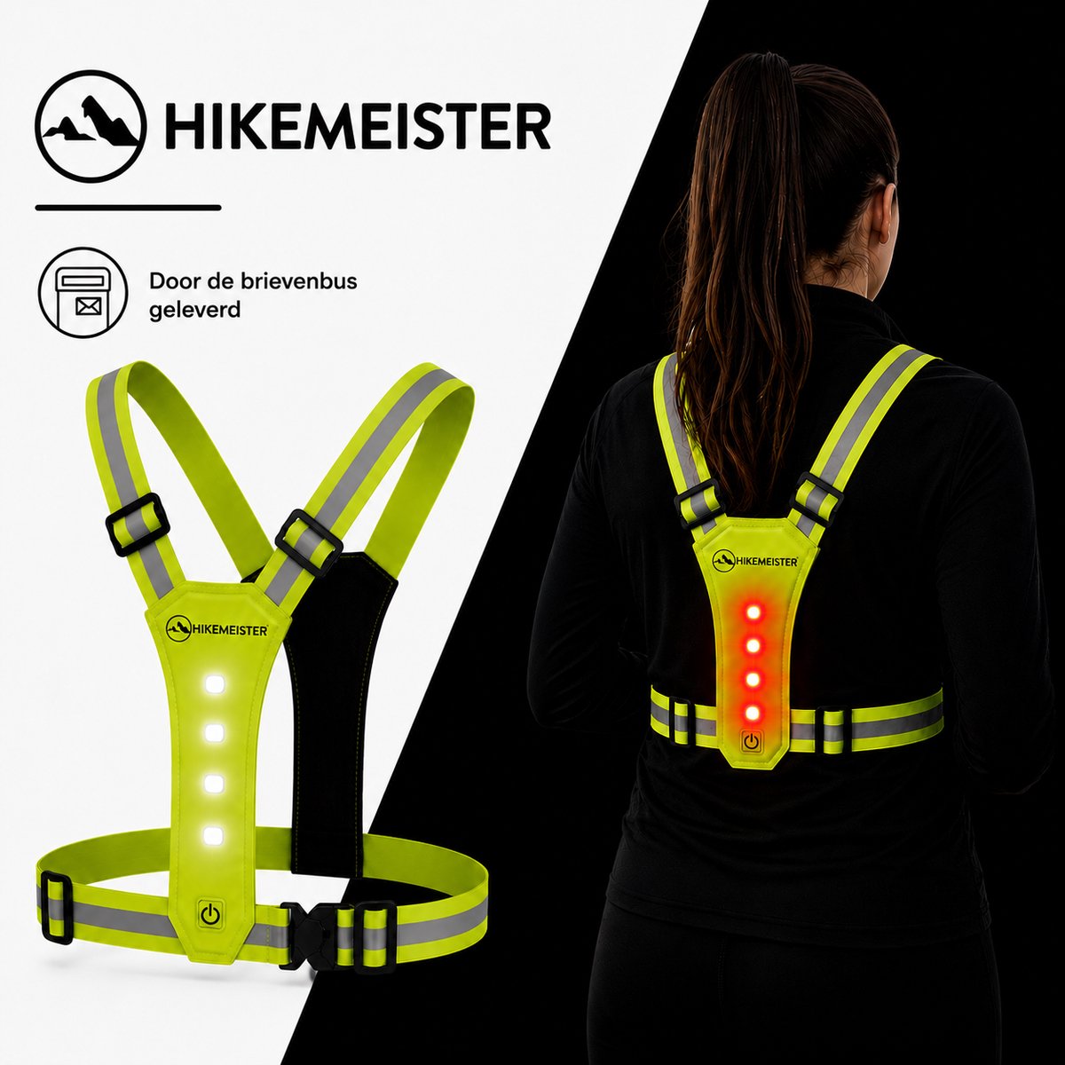Hikemeister® Hardloopvest met verlichting - Hardloop verlichting voor- en achterkant - veiligheidsvest - Running vest - Hardlopen - Wandel verlichting - Onze Size - Groen – Oplaadbaar - Reflecterend - One size - Hardloopvest - Hardloopvest Oplaadbaar