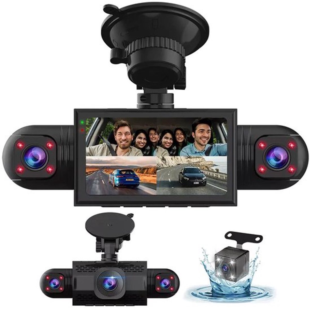 4-kanaals 360° dashcam HD 1080P 4-lens rijrecorder met 32GB geheugenkaart