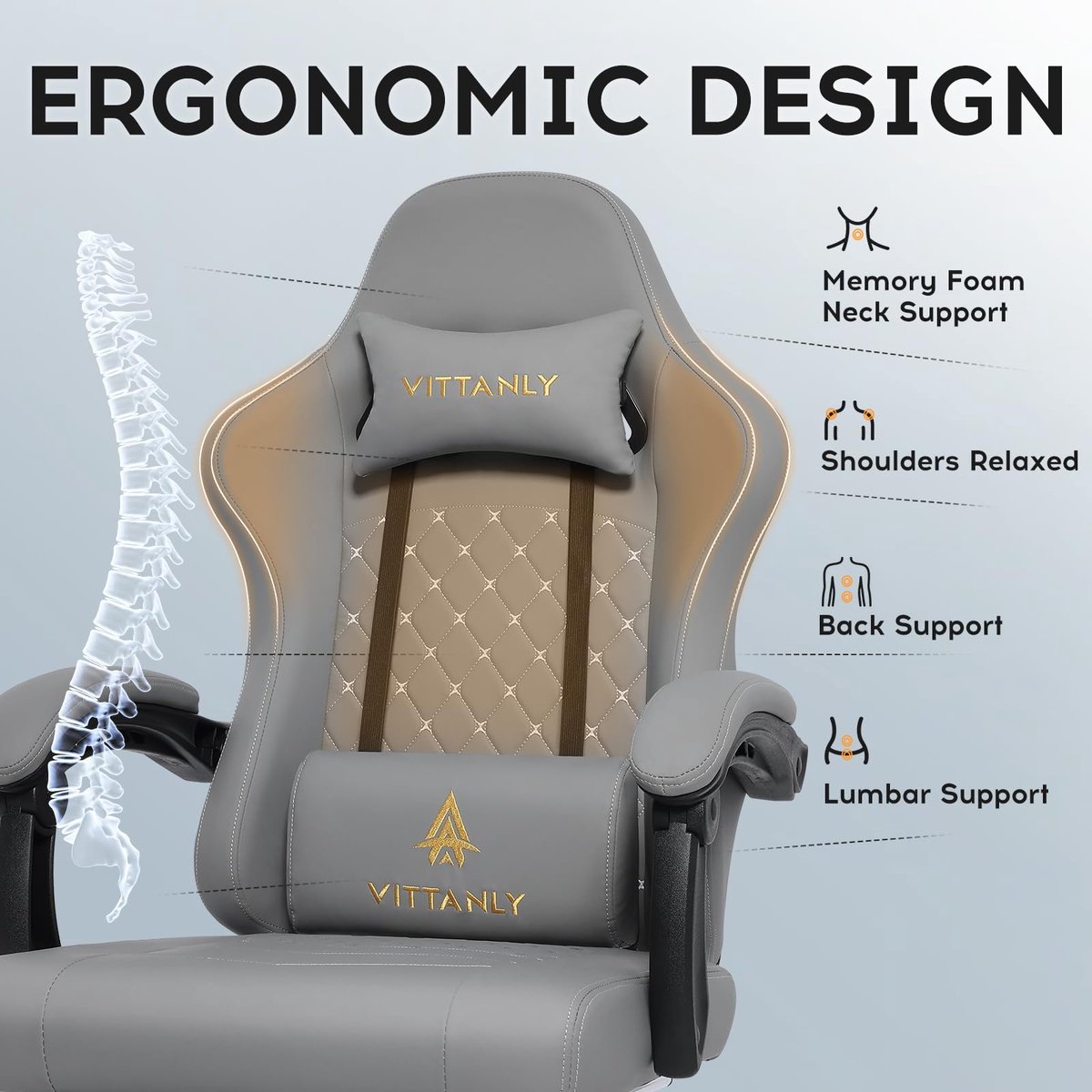 Homaxy - Game Stoel - Gaming Stoel - Gaming Stoel - Ergonomische Bureaustoel - Gamestoel - Verstelbaar - Gaming Chair - Inclusief voetensteun - Grijs – foto 5