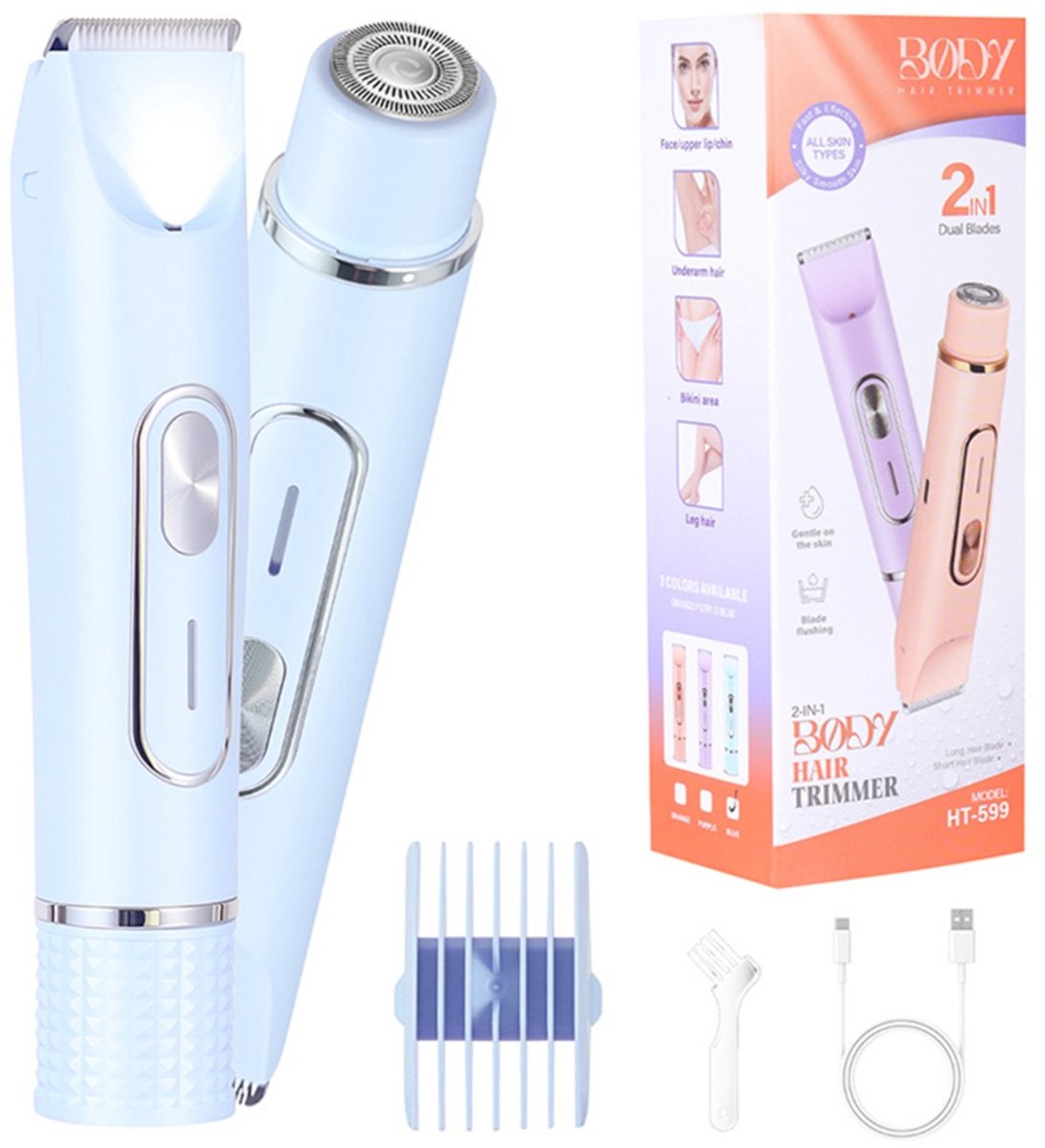 2-in-1 Elektrisch Scheerapparaat & Bikinilijntrimmer voor Vrouwen - Draagbaar & Oplaadbaar