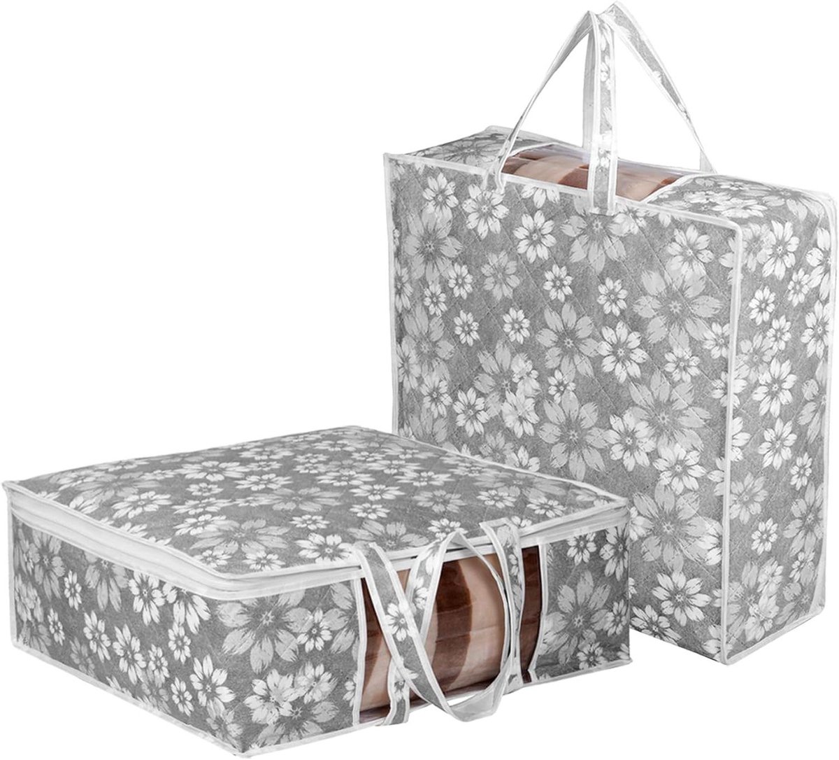 Dekenhoes Opbergtas - Beddengoed Zak - Ruimte Besparen - Zichtbaar Venster - 53 x 51 x 20 cm - Grijs
