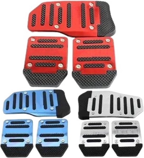 Autopedalen Set - Pedaalhoezen Auto - Verbeter Rijcomfort - Antislip Aluminium - Universeel - Rood Blauw Zilver — afbeelding 2