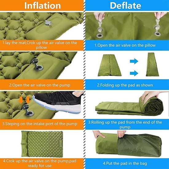 Slaapmat Kamperen - Luchtbed Outdoor - Comfortabel Slapen - Opblazen met Voetdruk - 200x120x7cm - Hemelsblauw — afbeelding 4