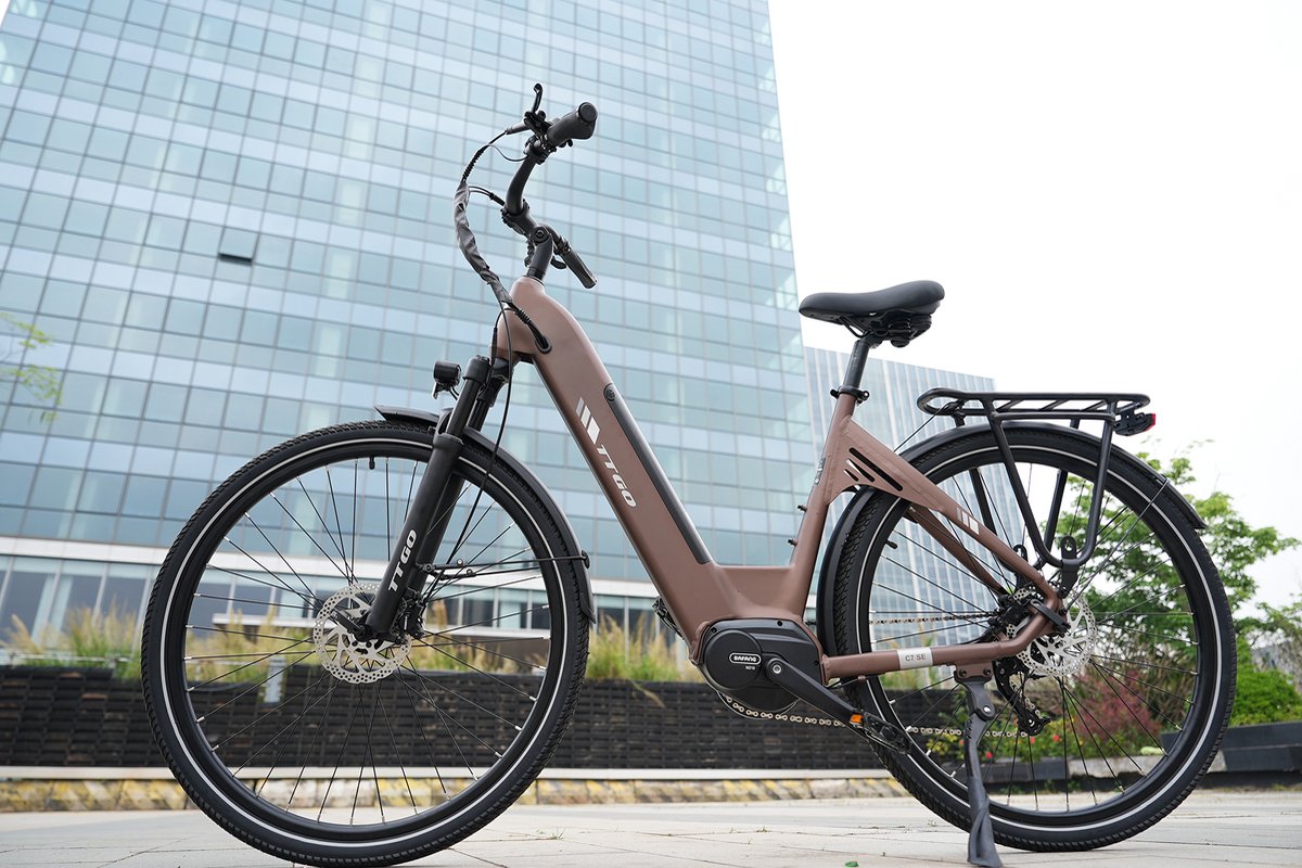 Elektrische Stadsfiets TTGO C7 SE - 28 INCH Banden - 250W Bafang Middenmotor - 36V18Ah Accu - Bereik tot 140km - Shimano 9 Versnellingen - Bruin thumbnail 6