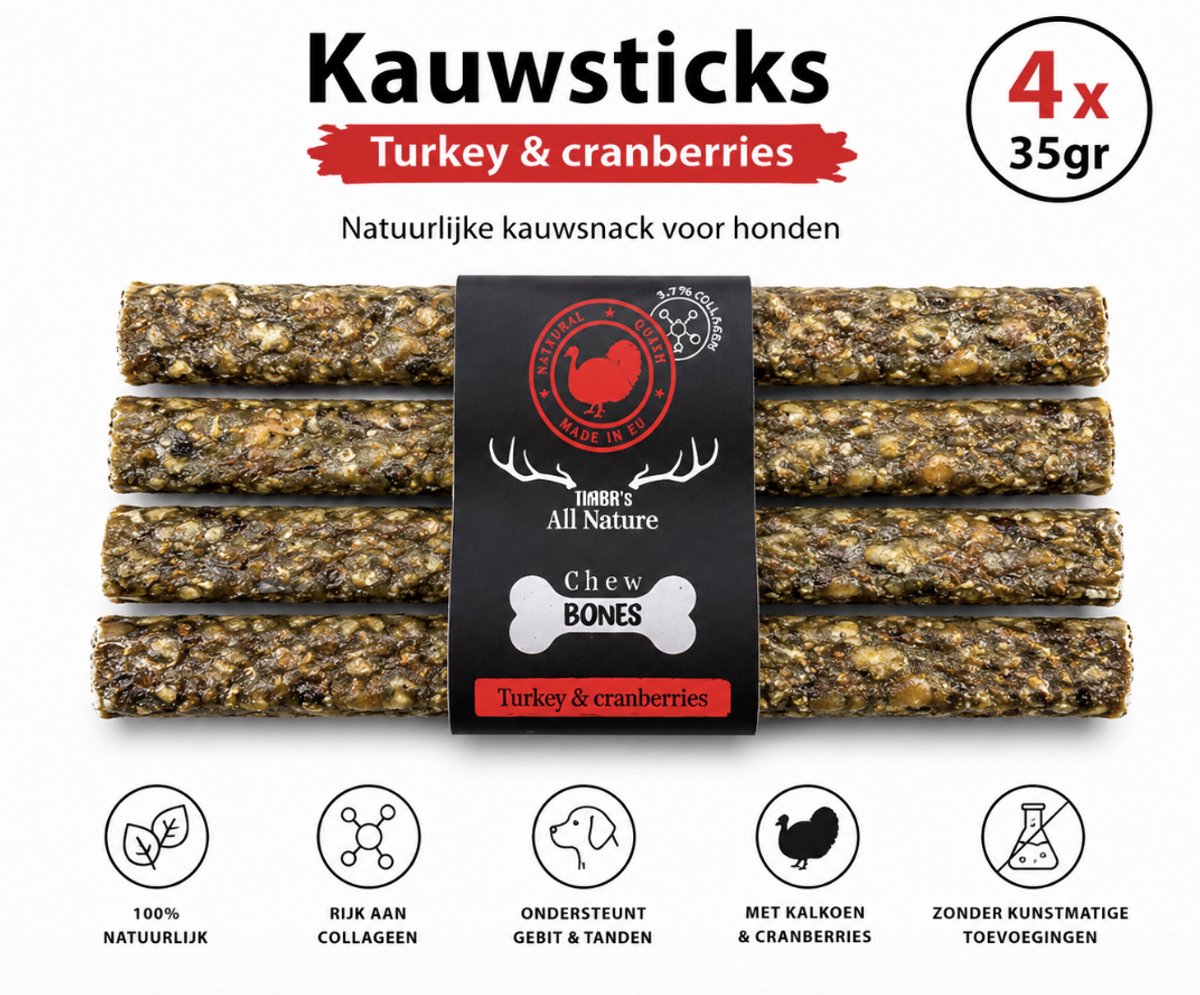 Haba’s All Nature Kauwbot Kalkoen met Veenbessen – 4 x 35 g